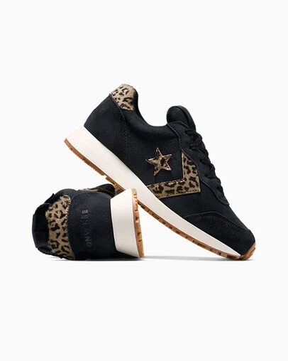 Omega Trainer Leopard Pony Hair Black/Egret/Sand, Detail Angle View