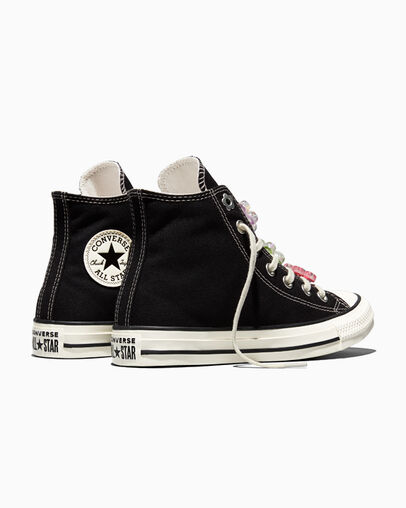 Chuck Taylor All Star Floral Charms Black/Egret/Cherry Balm, Heel View