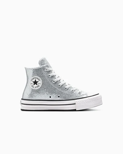 Chuck Taylor All Star Lift Platform Disco Glitter Silver/White/Barely Grey, Outer Side View