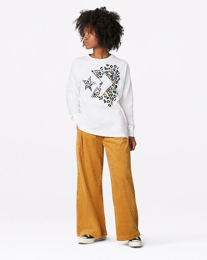 Corduroy Broek met wijde pijpen Wheat, Full Body View