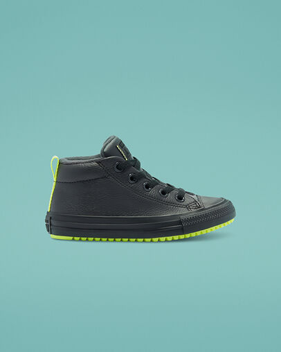 Leather & Reflective Chuck Taylor All Star Street Boot Almost Black/Lemon Venom/Black, Outer Side View