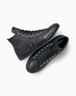 Converse Chuck Taylor All Star Leather High-Top Shoe In Black, Size 10 - A17637C