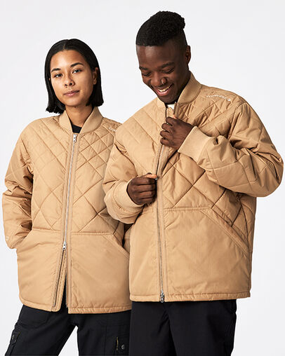 Utility Fleece Padded Jacket Nomad Khaki, Front View