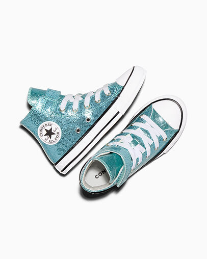 Chuck Taylor All Star Easy-On Shimmer Aqua Mirage/White/Black, Angled View