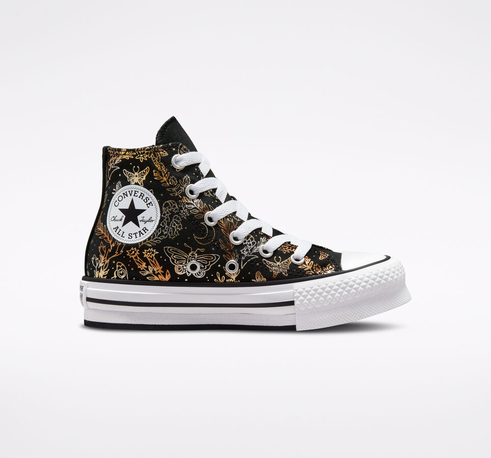 Chuck Taylor All Star EVA Lift Platform Butterfly Shine Nero/Oro/Bianco