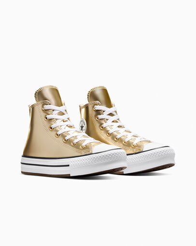 Chuck Taylor All Star EVA Lift Platform Metallic Metallic Light Gold/White, Top and Side View