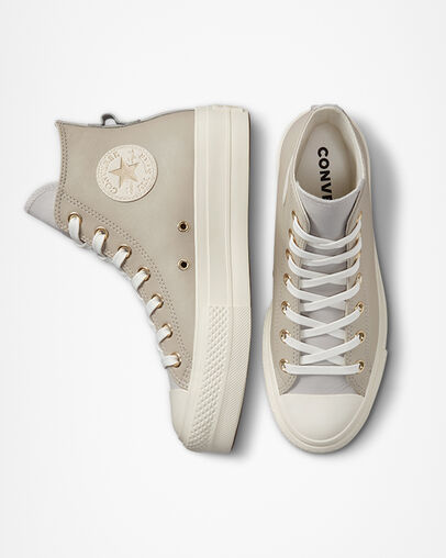 Chuck Taylor All Star Lift Platform Earthy Tones String/Pale Putty/Egret, Top and Side View