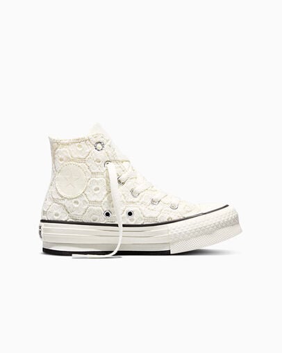 Chuck Taylor All Star EVA Lift Platform Floral Crochet Egret/Black/Egret, Outer Side View