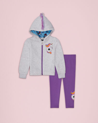 Unicorn Chuck Taylor Patch Hoodie and Legging Set Birch Heather, Front View