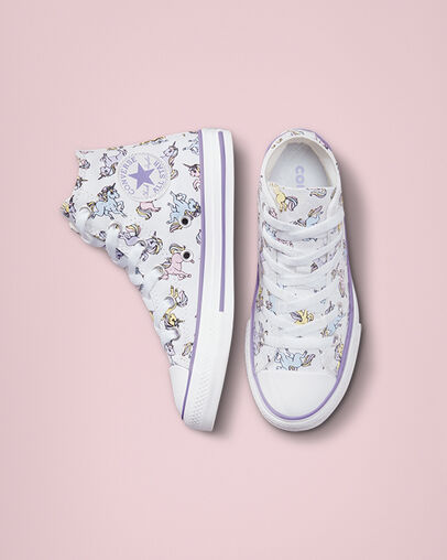 Chuck Taylor All Star Unicorns White/Moonstone Violet, Top and Side View