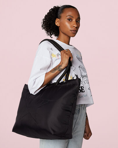 Quilted Tote Bag Converse Black, Front View
