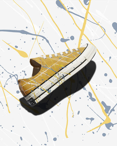 Chuck 70 Archive Paint Splatter Sunflower Gold/Egret, Detail Angle View