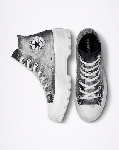 Chuck Taylor All Star Lugged LTD &Eacute;claboussures noir et argent, Top and Side View