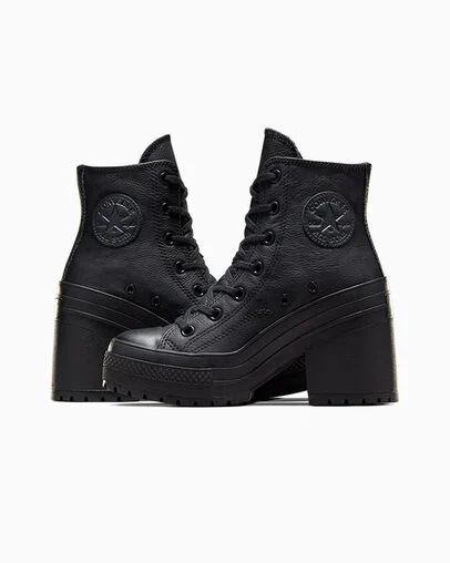 Chuck 70 De Luxe Heel Leather Black/Black/White, Detail Angle View