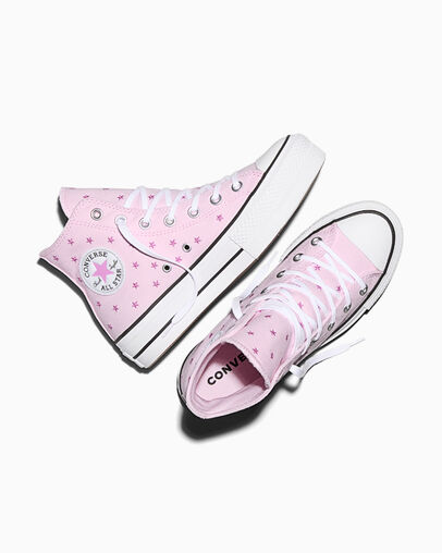 Chuck Taylor All Star Lift Platform Embroidered Stars New Found Bloom Pink/Lt Shocking Orchid Pink/White, Angled View