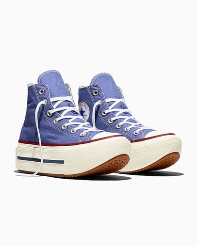 Chuck Taylor All Star Lift Double Stack Platform Canvas Indigo Storm/Egret/Garnet, Top and Side View