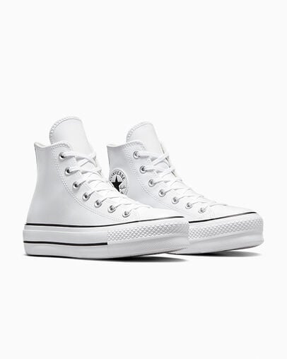 Chuck Taylor All Star Leather Platform White/Black/White, Top and Side View