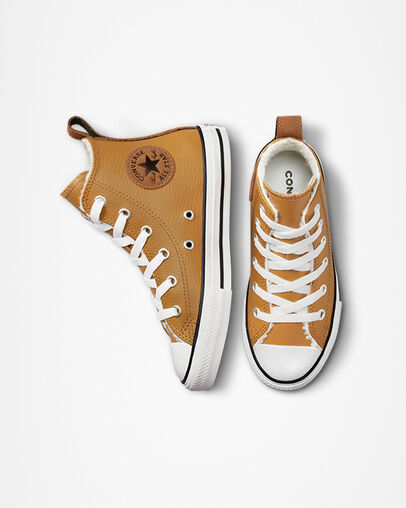 Chuck Taylor All Star Lined Leather Dark Soba/Warm Tan, Top and Side View