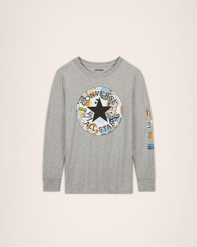 Jump Ball Chuck Patch Long Sleeve Tee Dk Grey Gether, Front View