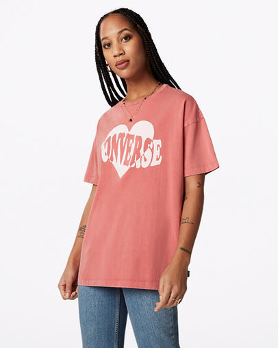 Tee-shirt Vintage Wash Heart Oversized Terre cuite rose, Front View