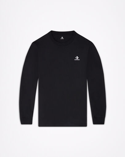 Embroidered Star Chevron Crew Neck Long Sleeve Converse Black, Front View