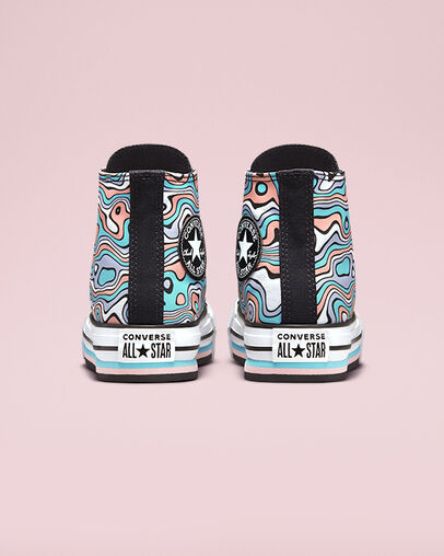 Chuck Taylor All Star Lift Platform Color Swirl Aqua clair/Corail blanchi, Heel View
