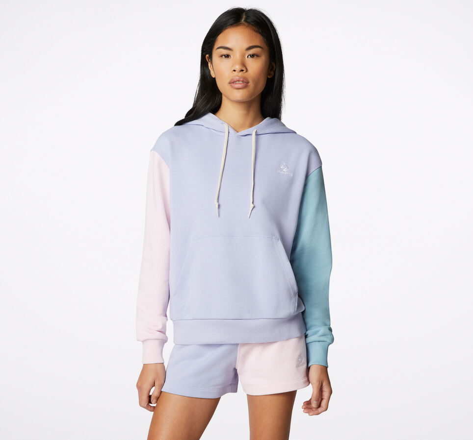 Colorblocked French Terry Pullover Hoodie Serene Sapphire Multi