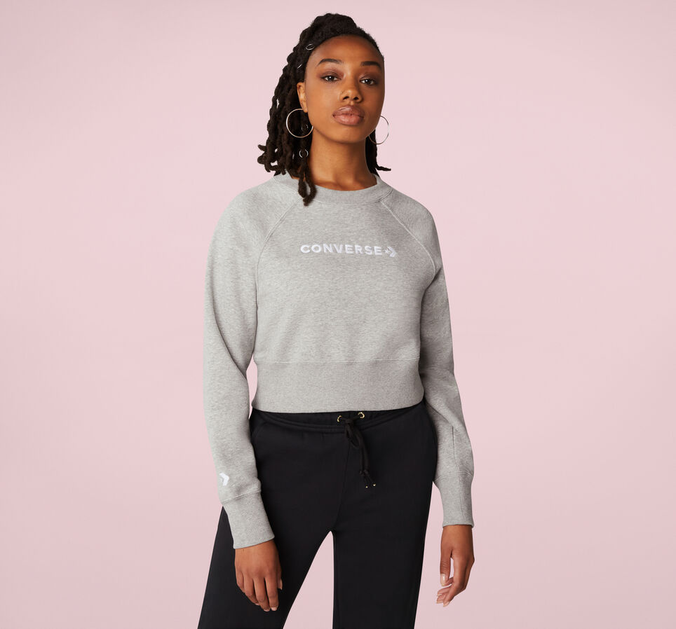 Sweat-shirt en polaire &agrave; col ras du cou avec inscription Gris vintage chin&eacute;