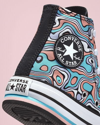 Chuck Taylor All Star Lift Platform Color Swirl Aqua clair/Corail blanchi, Detail Angle View