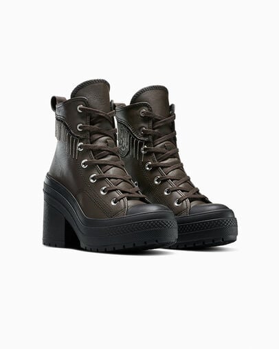 Chuck 70 De Luxe Heel Platform Western Glam Schwarz/Fresh Brew/Silber, Top and Side View