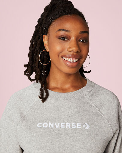 Sweat-shirt en polaire &agrave; col ras du cou avec inscription Gris vintage chin&eacute;, Detail View