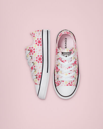 Canvas Broderie Chuck Taylor All Star Blanc/Rose/Noir, Top and Side View
