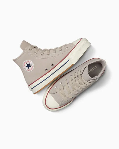 Chuck Taylor All Star EVA Lift Platform Suede Papyrus/Egret/Midnight Navy, Angled View
