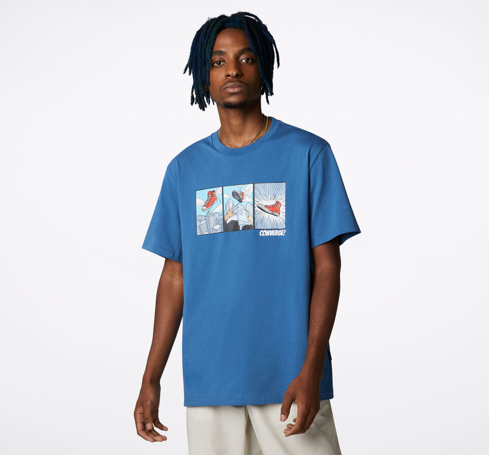 T-Shirt mit Comic-Grafik Dark Marina Blue