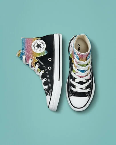 Chuck Taylor All Star Glitter Drip Black/Natural Ivory/Pink, Top and Side View