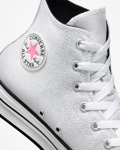 Chuck Taylor All Star Lift Platform Glitter Wei&szlig;/Silber/Pink, Detail Angle View