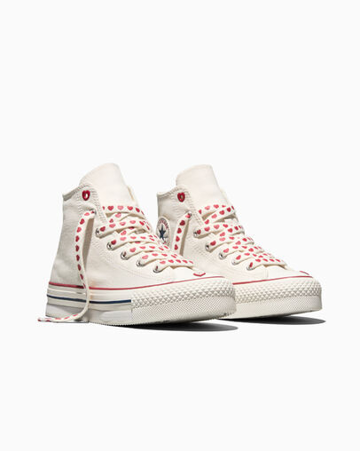 Chuck Taylor All Star Lift Platform Valentine&rsquo;s Day Vintage White/Vintage White/Days Ahead Red, Top and Side View