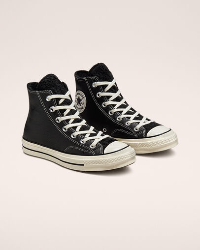 Chuck 70 Sherpa Lined Black/Black/Egret, Angled View