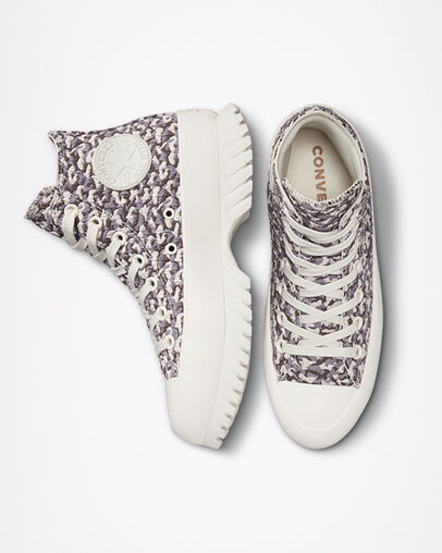 Chuck Taylor All Star Lugged 2.0 Jacquard Sand Dune/Egret/Egret, Top and Side View