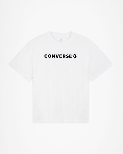 T-shirt d&eacute;contract&eacute; avec inscription Blanc, Front View