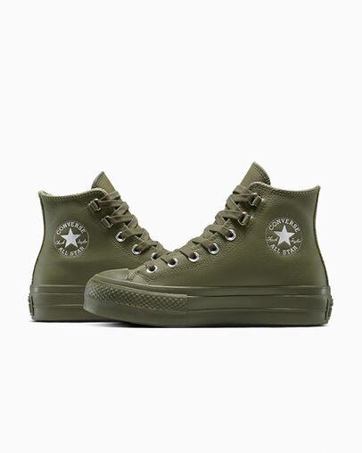 Chuck Taylor All Star Lift Platform Leather Utility/Utility/Silver, Detail Angle View