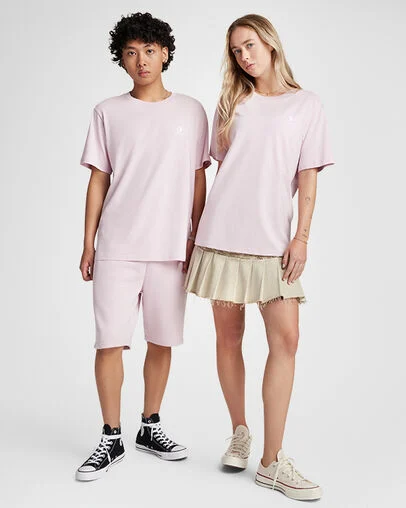 Converse Go-To Embroidered Star Chevron Standard-Fit T-Shirt Summit Pink, Full Body View