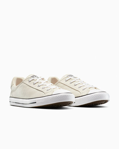 Chuck Taylor All Star Dainty Lucky Leather Egret/Black/White, Top and Side View