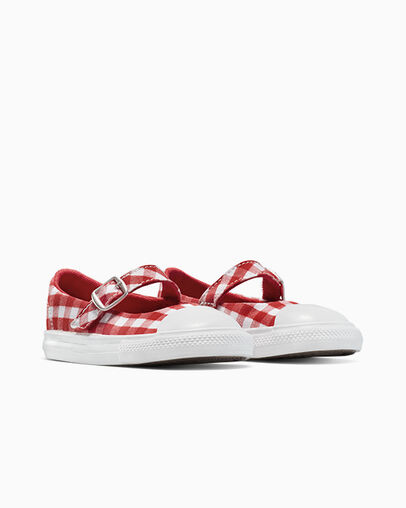 Chuck Taylor All Star Dainty Mary Jane Easy-On Checkered Red/Vintage White/White, Top and Side View