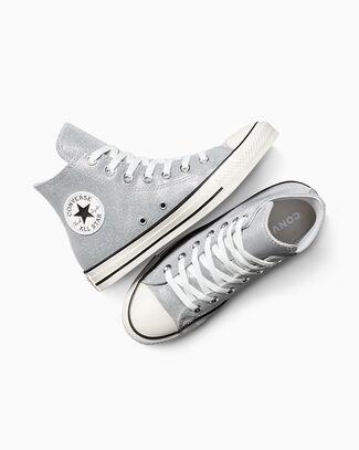 Converse Chuck Taylor All Star Sparkle High-Top Shoe Faux Leather In Grey, Size 10 - A14470C
