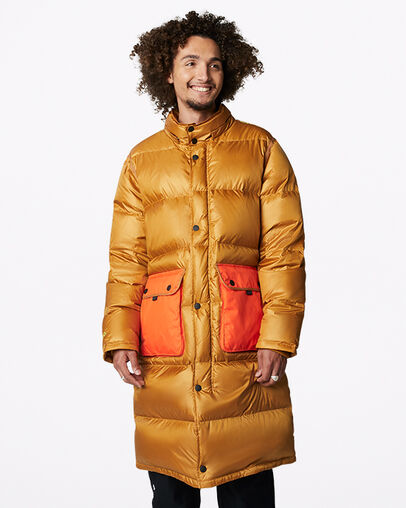 Counter Climate Long Down Jacket Wheat, Front View
