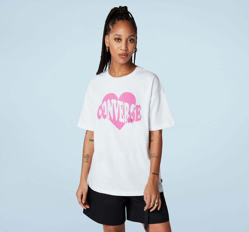 Vintage Wash Heart Oversized T-Shirt White