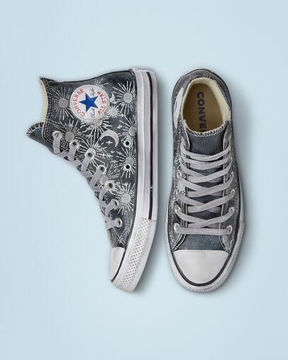 Chuck Taylor All Star Zodiac Leather Black Zodiac, Top and Side View