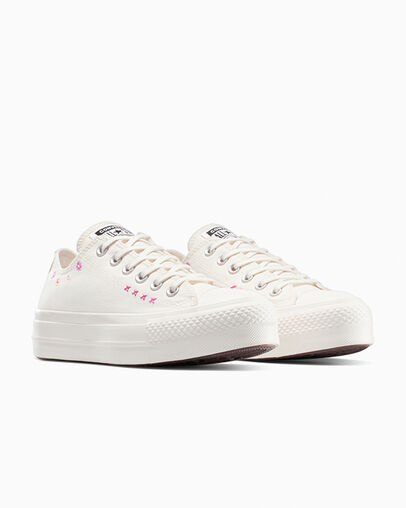 Chuck Taylor All Star Lift Floral Embroidery Low Top Garza/Fruto de az&uacute;car/Brote de cactus, Top and Side View