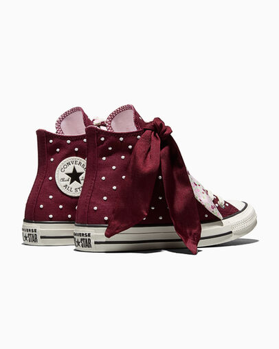 Chuck Taylor All Star Scarf Bow Deep Bordeaux/Egret/New Found Bloom Pink, Heel View